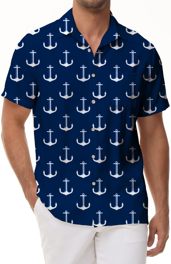 Nautical Anchor Beach Summer Cuban Shirt Mens Short Sleeve Button Down Shirt Mens Hawaiian Shirt Short Sleeve