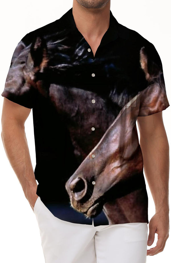 Vintage Western Horse Mens Casual Button Short Sleeve Hawaiian Shirt Beach Top Retro