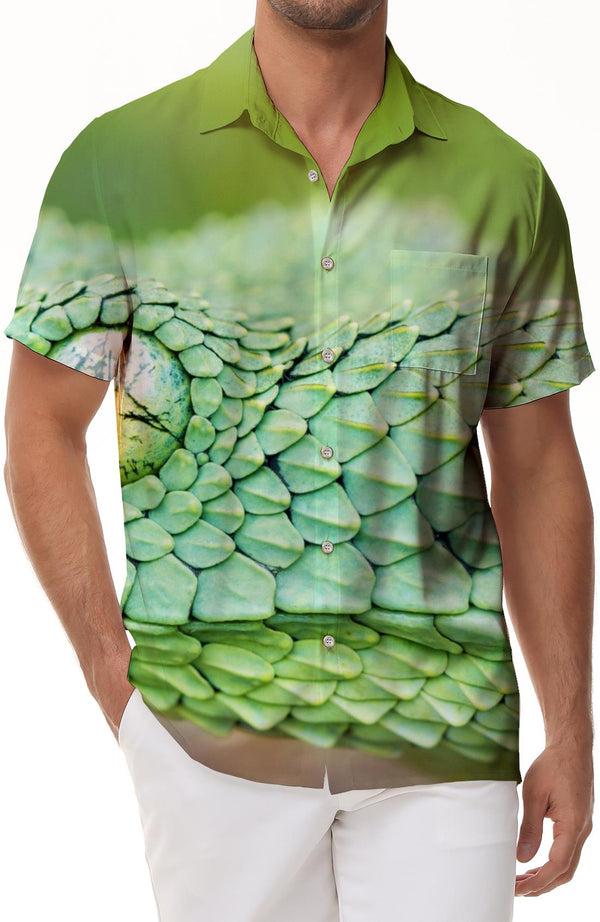 Scales Toxic Teal Mens Hawaiian Shirt Green Snake Animal Button Down Casual Beach Summer Short Sleeve Shirt Tops