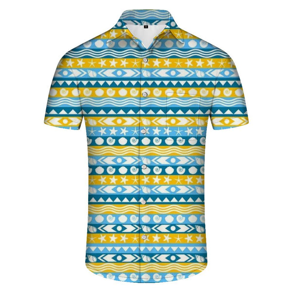 
Seashell pattern men's short-sleeved shirt summer leisure vacation beach button short-sleeved shirt
                