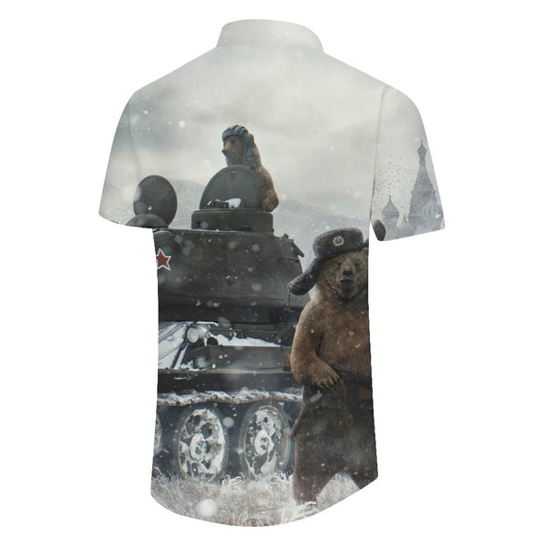 
Bear Fishing Blizzard Russian Giant Panda Men's Casual Short Sleeve Shirt Button Shirt Hawaiian Shirt Fashionable
                