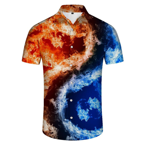 
Fire Water Yin Yang 3D Digital Printing Men's Short Sleeve Shirt Casual Button-down Shirt Hawaiian Button Lapel Top with Pockets
                