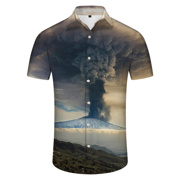 
Natural disaster Japan Mount Fuji volcano eruption mens casual button down shirt summer casual short sleeve tops for office beach travel
                