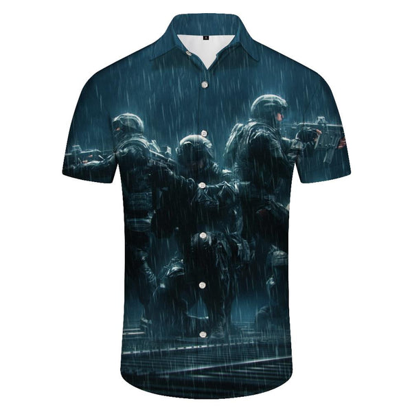 
Explorer meets monster in the forest men's Hawaiian shirt casual button down lapel top summer
                