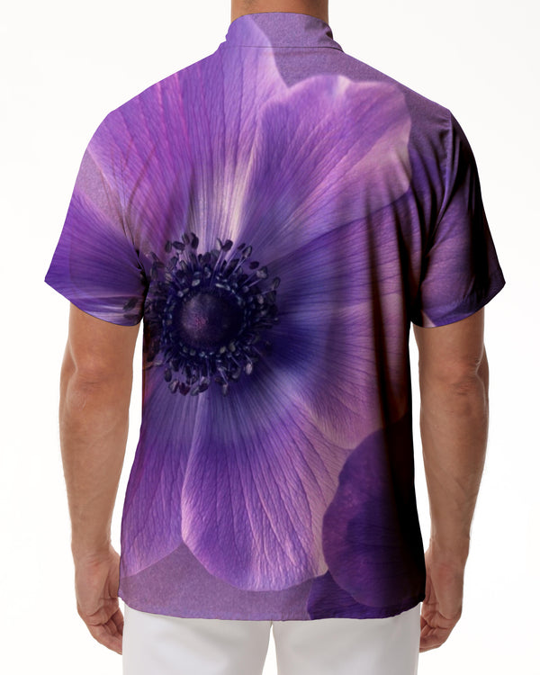 
European silver anemone 3d digital printing men's casual street short-sleeved shirt Hawaiian short-sleeved seaside beach clothing
                