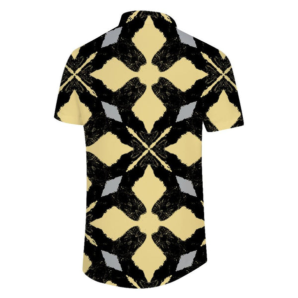 
Men's yellow and black geometric pattern Hawaiian shirt short sleeves
                