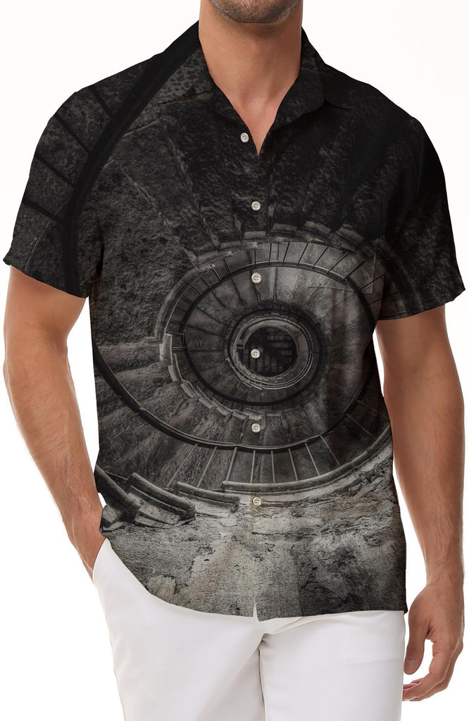 Fashion gray stone stairs 3D print shirt summer loose Hawaiian clothes trend lapel button shirt casual 3 short sleeve beach shirt gray