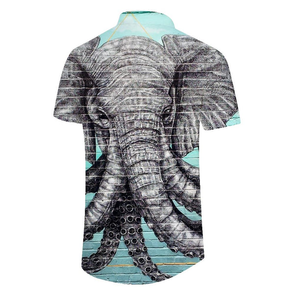
Gray parasitic abstract elephant digital print Hawaiian button pocket men's casual style travel vacation shirt short sleeve
                