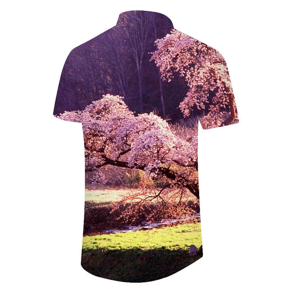 
Summer Fashion Cherry Blossom Print Short Sleeve Shirt Men Casual Streetwear Tops Button Lapel Pockets Stylish
                