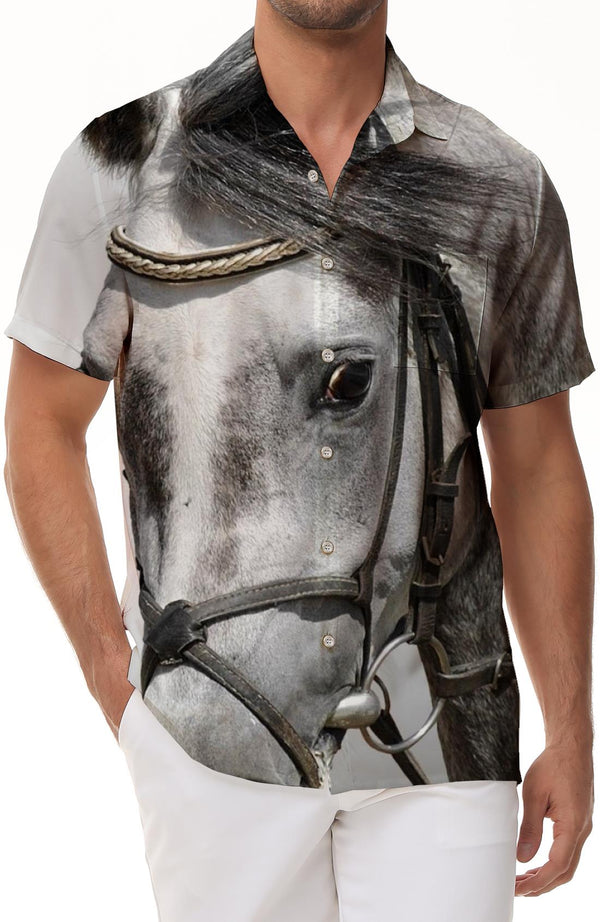 White Dragon Horse Button Hawaiian Lapel Fashion Casual 3D Digital Printing Men's Loose Tropical Top