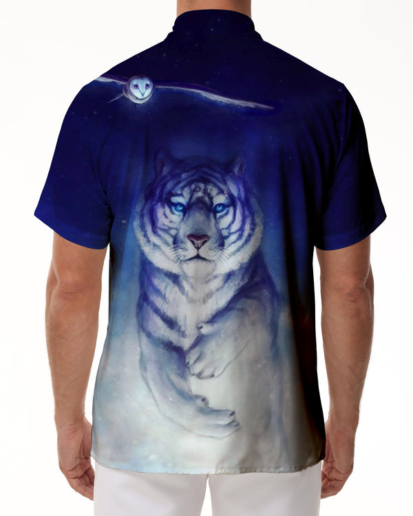 
Cute Blue Tiger Pattern Button-Down Short Sleeve Shirt Button Pocket Lapel Mens Hawaiian Beach Outfit
                
