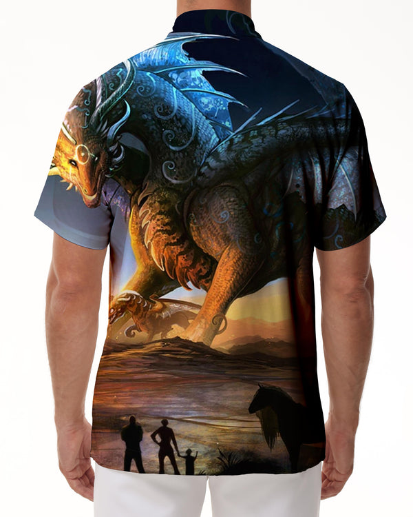
Sky sunset bronze dragon men's summer short sleeve button casual beach men's Hawaiian shirt short sleeve
                