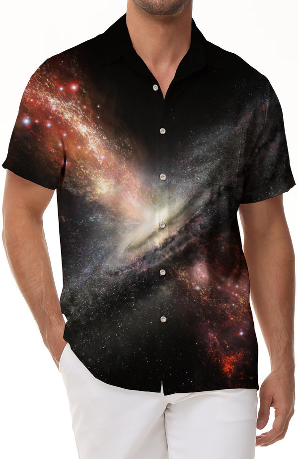 Galaxy Planet Men's Shirt Button Short Sleeve Summer Casual Tops Vacation Travel Beach