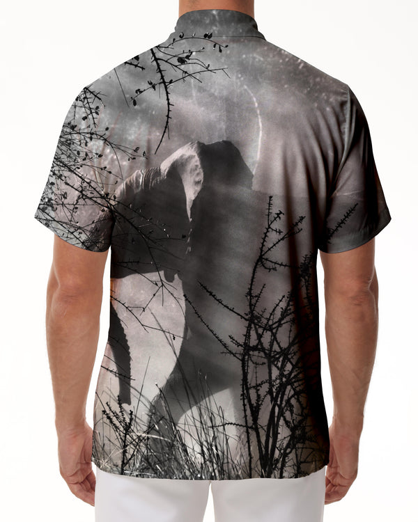 
Gray African wild elephant tropical rainforest Hawaiian tropical button lapel pocket men's short-sleeved shirt casual loose short-sleeved shirt daily travel
                