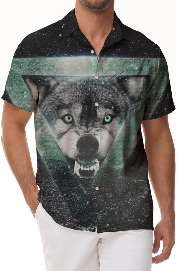 Wild Wolf Hawaiian Shirt Beach Men's Short Sleeve Button Shirt Loose Lapel Pocket Short Sleeve Shirt Polyester