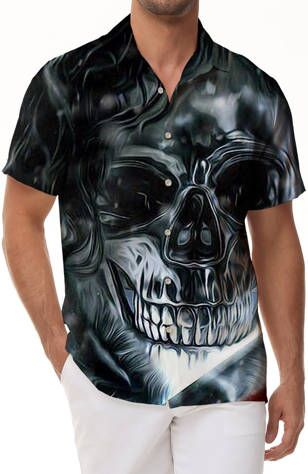 Retro fashionable hip-hop casual loose men's button-down lapel Hawaiian simple versatile short-sleeved shirt