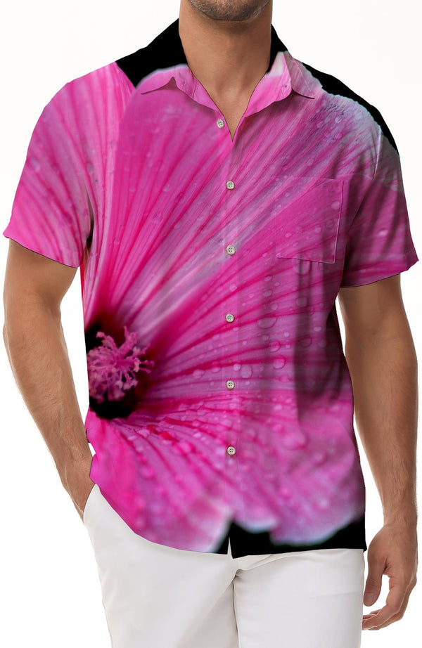 Morning Glory Pink Pattern Print Men's Formal Shirt Casual Button Short Sleeve Summer Beach Shirt Beach Seaside Vacation