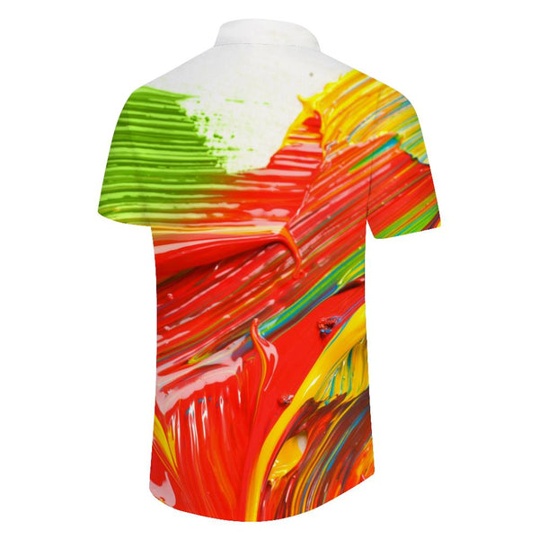 
Paint color abstract art style men's daily travel shirt button lapel casual beach top short sleeve
                