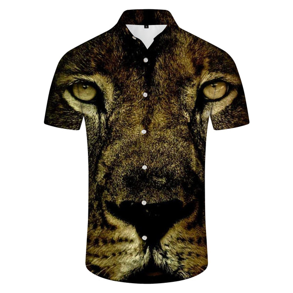 
Lion and tiger fighting wild beast pattern Hawaiian button casual short sleeve men's ocean beach party
                