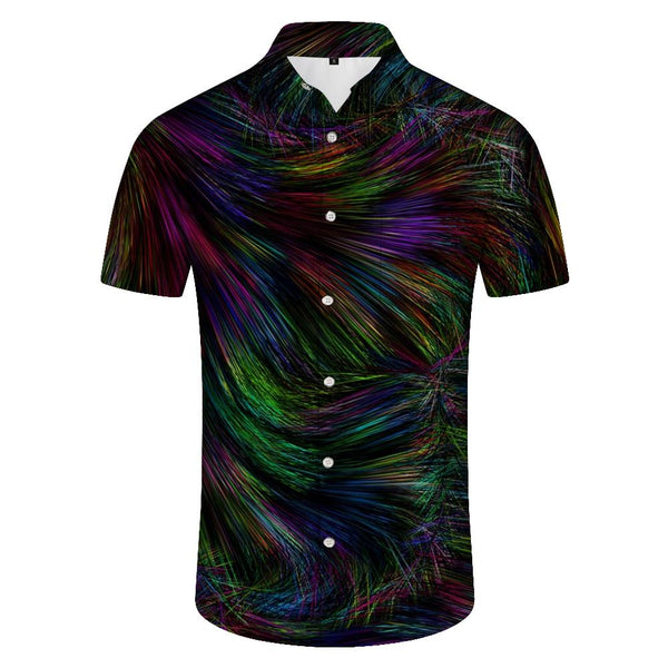 
Colored line art men's polyester shirt men's short sleeve shirt button down casual shirt loose top vacation
                