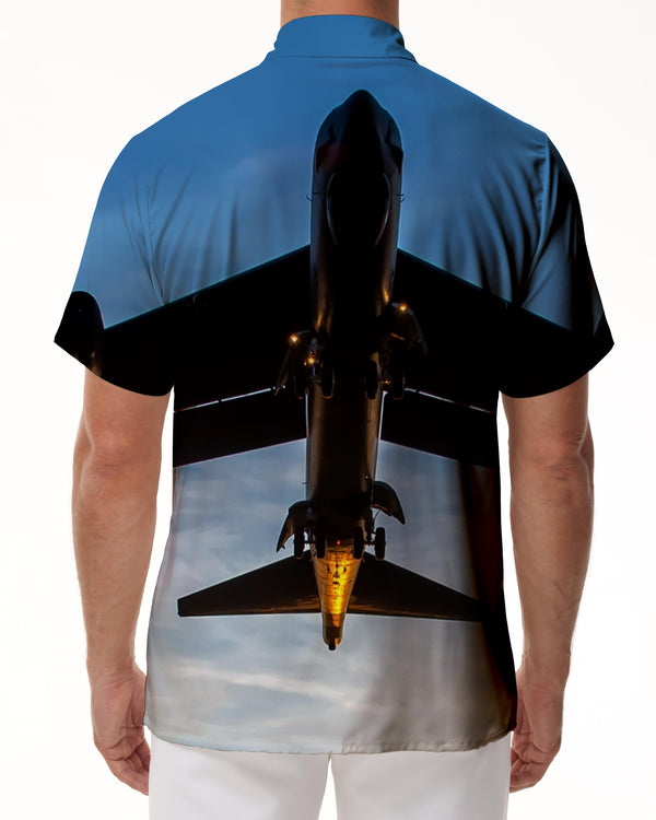 
Daily travel white airplane Hawaiian sand button lapel pocket beach wear tops printed men's outdoor street short-sleeved shirt
                