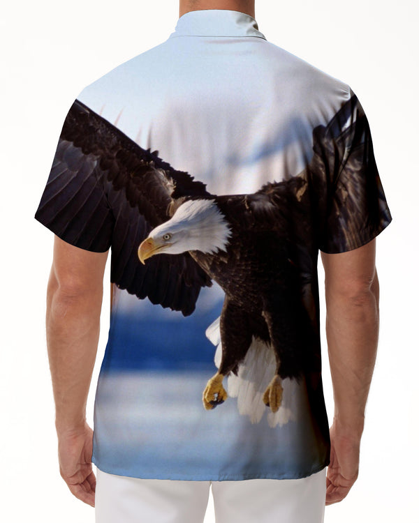 
Snow Mountain Bald Eagle Men's Cuban Shirt Short Sleeve Button-Down Beach Shirt Casual Four Seasons Print Pattern
                