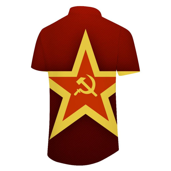 
Soviet symbol star hammer and sickle Hawaiian shirt men's lapel pocket button short sleeve shirt top
                
