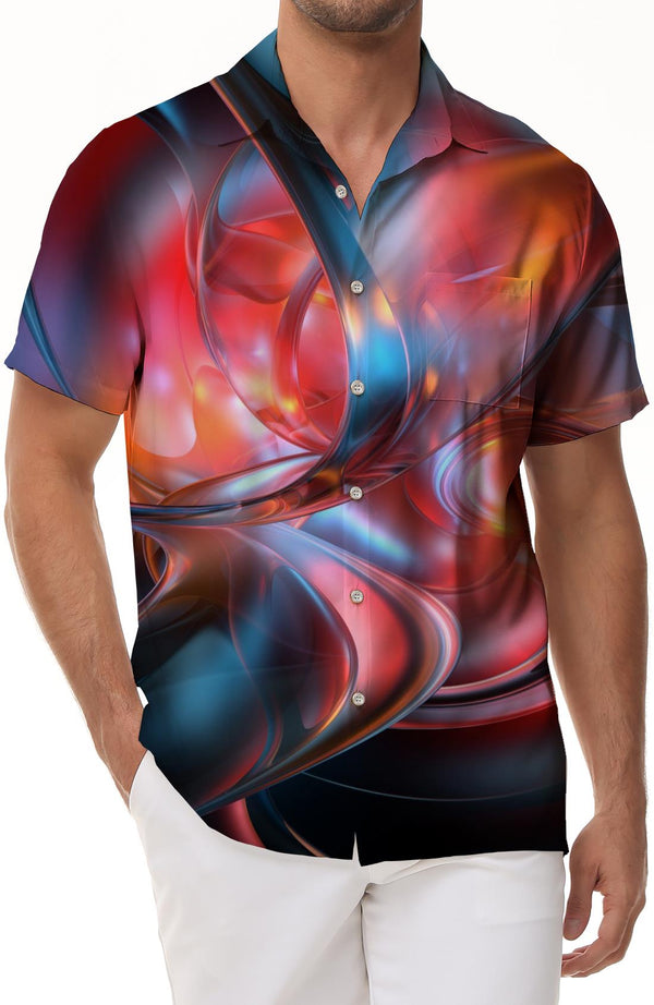 Vintage Hawaiian Beach Shirt Men's Casual Stained Glass Print Pattern Button Shirt Summer Loose Fit