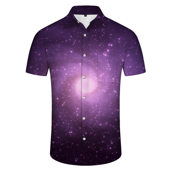 
Purple Space Hawaiian Tropical Button Up Top Men's Short Sleeve Casual Button Up Beach Shirt
                