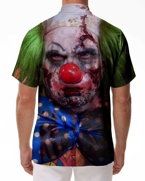 
cos sad clown art painting print long-sleeved shirt single casual shirt loose lapel shirt rich print
                