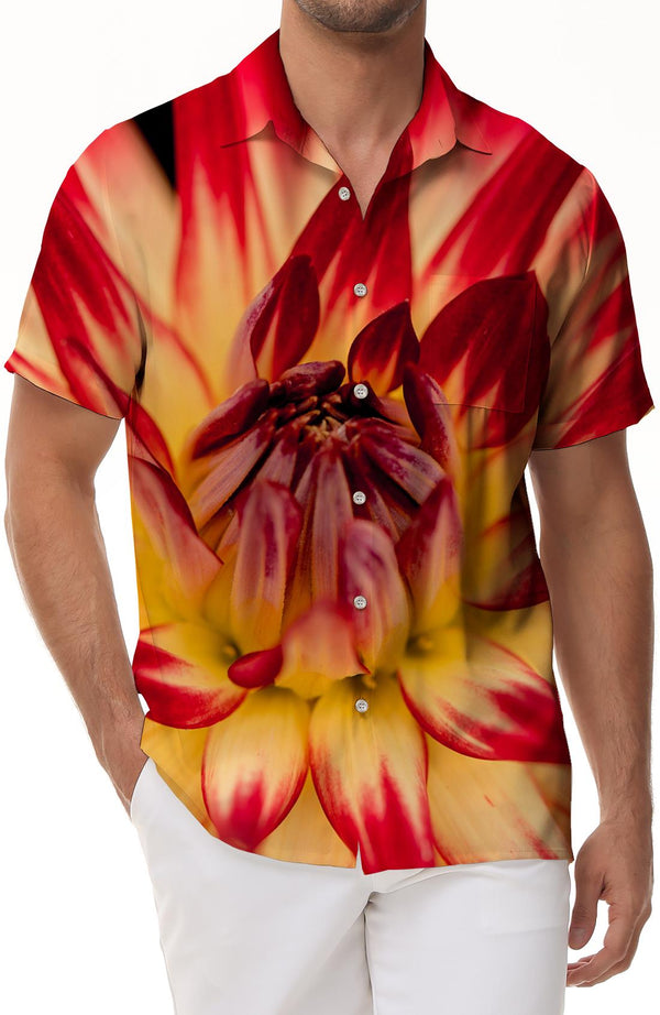 Chrysanthemum Color Hawaiian Button Lapel Short Sleeve Shirt 3D Digital Printing Men's Fashion Retro Trend Shirt Button Short Sleeve Shirt