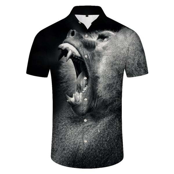 
Black Fun Orangutan Men's Casual Loose Hawaiian Lapel Shirt Short Sleeve Button Summer Beach Shirt Tops
                