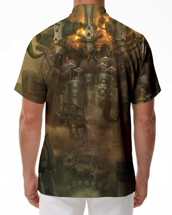 
Metallic Copper Monster Personalized Gear Pattern Men's Hawaiian Short Sleeve Retro Pattern Fashion Top
                