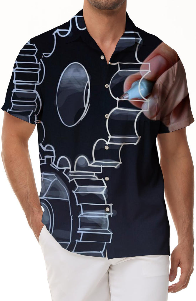 Steampunk Gear Retro Summer Men's Shirt Casual Street Short Sleeve Slim Fit Top Short Sleeve Fun