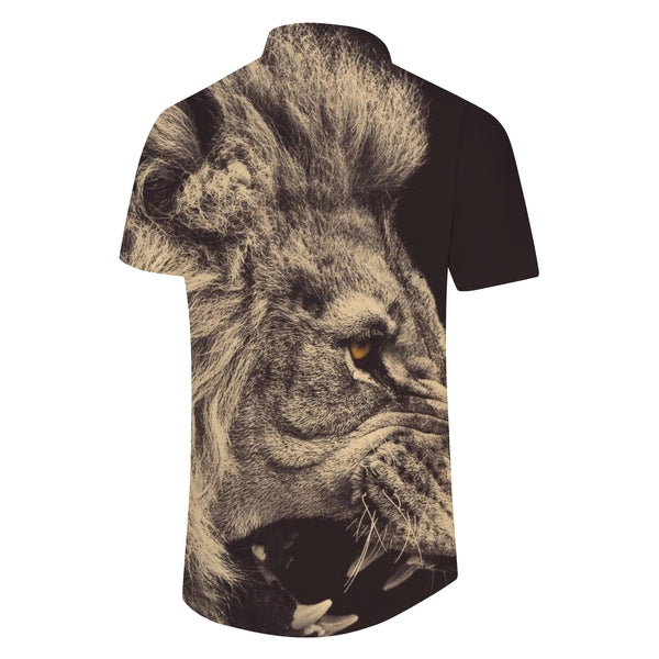 
Fierce Roaring Wild Lion Hawaiian Button Tropical Shirt Men's Casual Style Everyday Streetwear
                