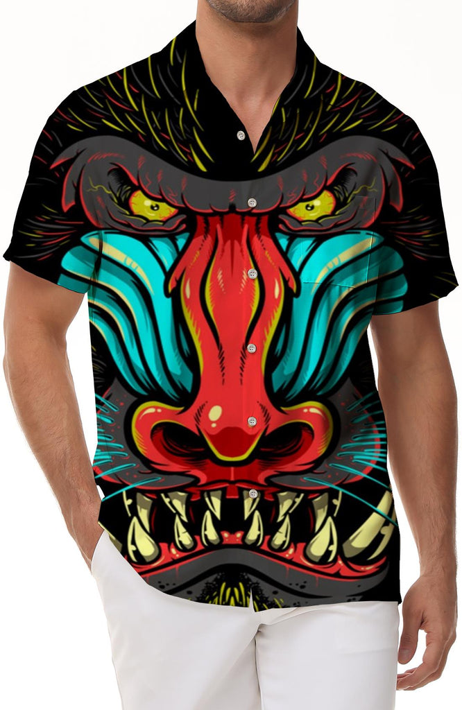 Monster Gorilla Men's Casual Short Sleeve Loose Short Sleeve Shirt Hawaiian Button Lapel Short Sleeve Shirt Pocket