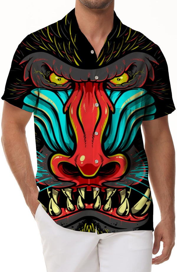 Monster Gorilla Men's Casual Short Sleeve Loose Short Sleeve Shirt Hawaiian Button Lapel Short Sleeve Shirt Pocket