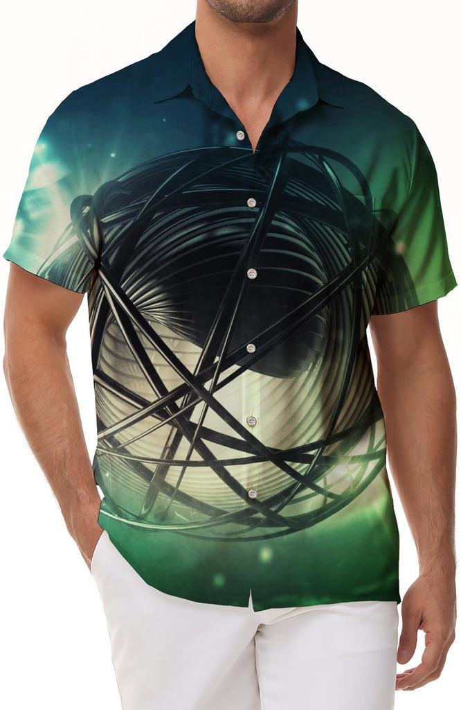Summer smooth geometric round men's casual short-sleeved shirt loose breathable comfortable printed short-sleeved seaside beach short-sleeved shirt Hawaii