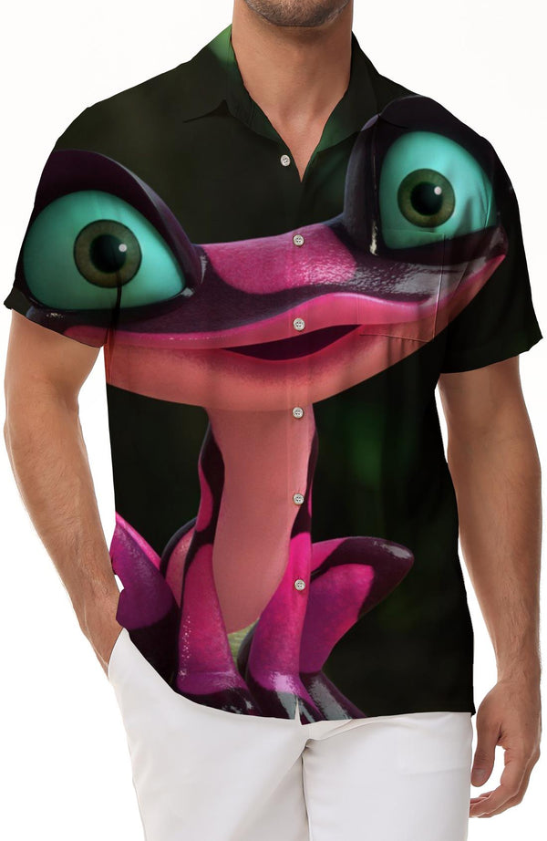 Abstract pink cartoon animal print pattern shirt Hawaiian four seasons button men's loose short sleeve beach casual tops shirt