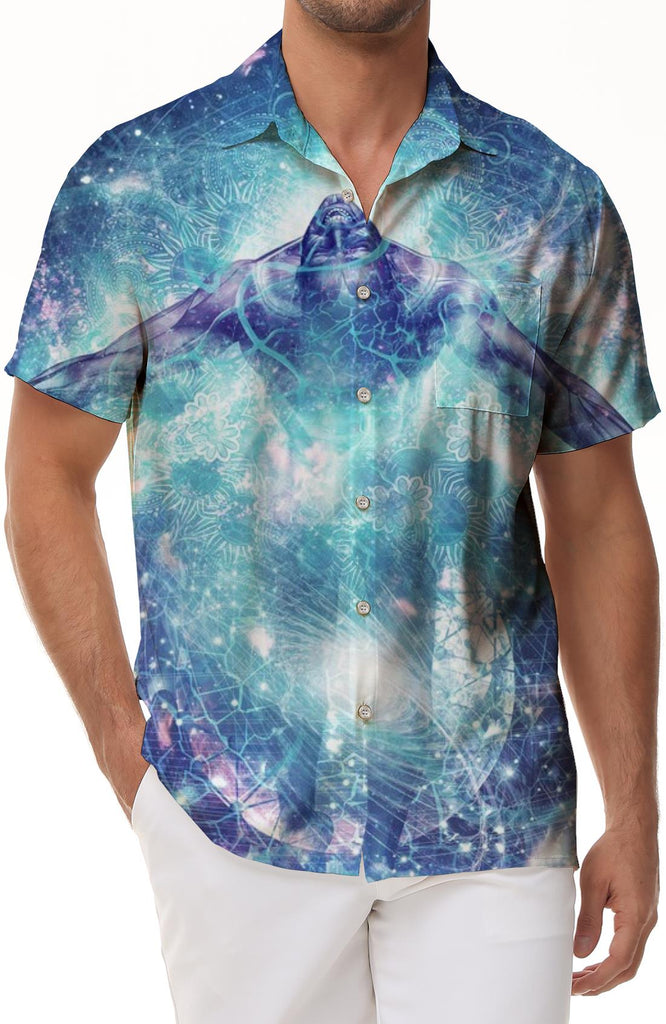 Abstract anime characters universe space galaxy nebula starry sky men's casual button shirt short sleeves