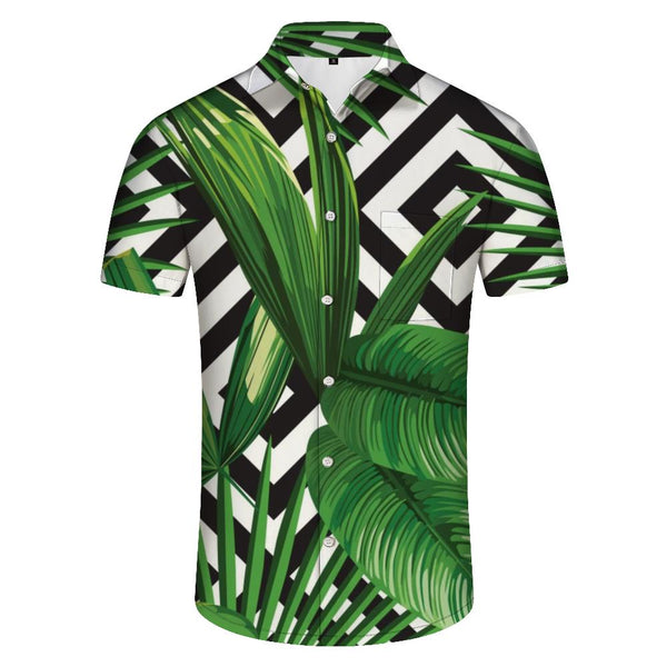 
Tropical Leaves Print Casual Summer Men's Button Shirt Short Sleeve Style Tops Hawaiian Seaside Shirt
                