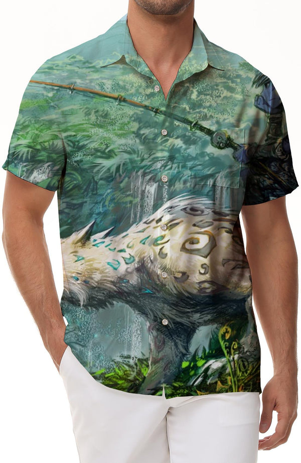 Men's short sleeve button down shirt loose fit cartoon comic print Hawaiian shirt summer casual beach work shirt summer