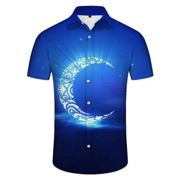 
Blue Moon Loose Casual Short Sleeve Shirt Men's 3D Moon Printed Short Sleeve Hawaiian Shirt Casual Shirt Dark Blue
                