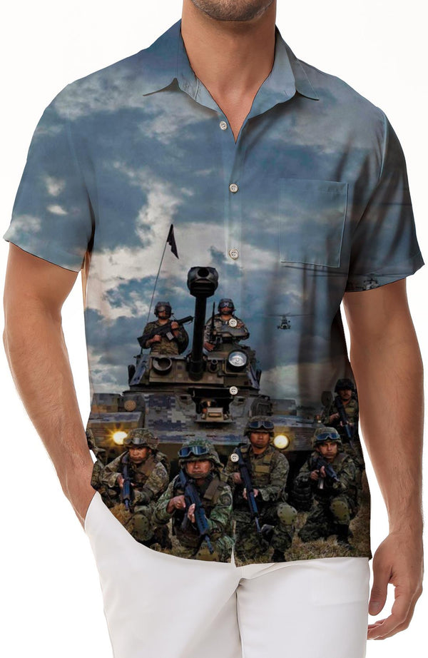 US Army Soldier Men's Short Sleeve Loose Casual Shirt Vacation Beach Summer Pocket Top