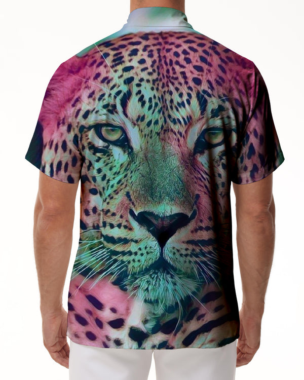 
Tie-Dye Leopard Print Men's Casual Short Sleeve Shirt Short Sleeve Regular Style Summer Button Casual Top
                