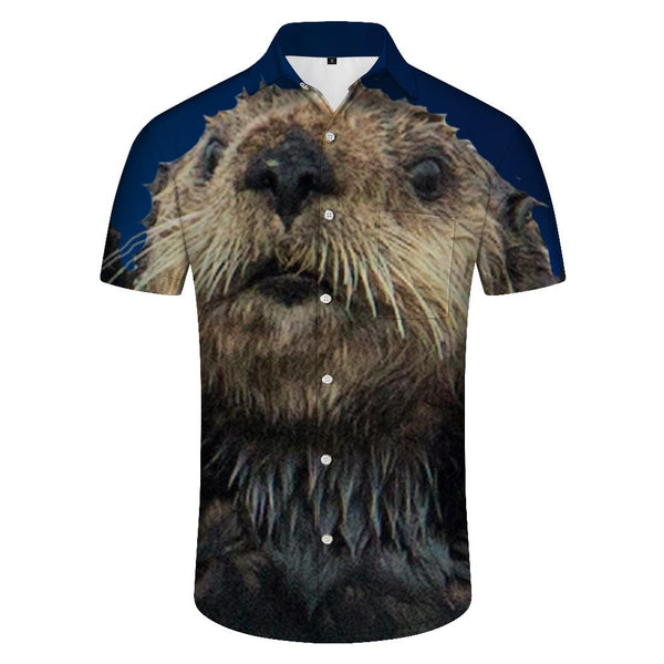 
Brown Otter Animal Cute Men's Casual Loose Button Shirt Printed Short Sleeve Casual Shirt Hawaiian
                