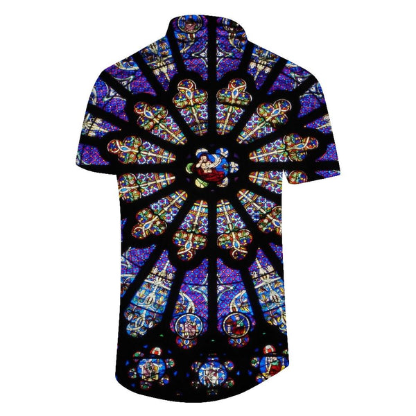 
Notre Dame de Paris Purple Glass Classic Short Sleeve Men's Short Sleeve Fashion Casual Hawaiian Button Lapel Pocket Glass Elegant Jesus
                