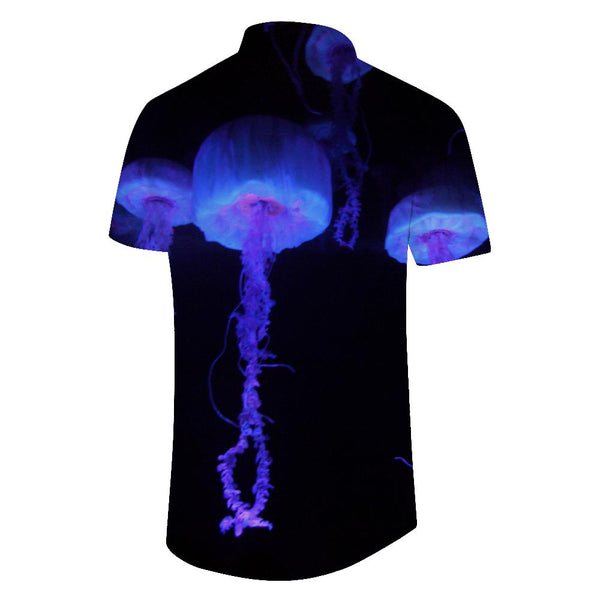 
Black deep sea underwater animal jellyfish Hawaiian tropical button-down lapel pockets comfortable breathable fashion short-sleeved shirt
                