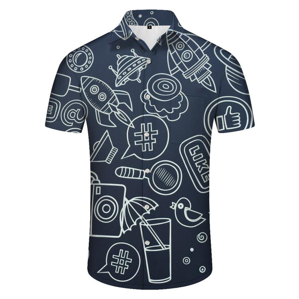 
Men's dark blue cartoon pattern short-sleeved shirt summer casual fun design  fashionable and comfortable tops clothing
                