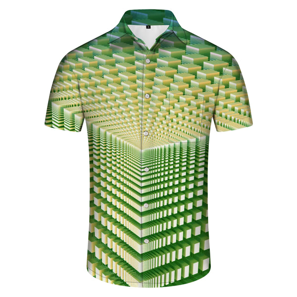 
Green Cube Hawaiian button shirt printing Abstract short sleeve beachwear Man
                